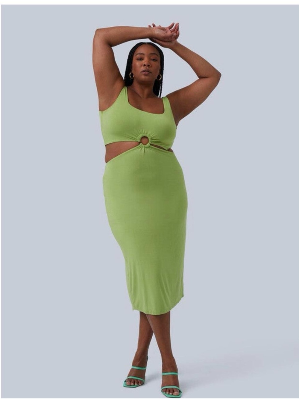 Gia/IRL Sculpting Lime Green Midi Dress with Center Ring Cutout